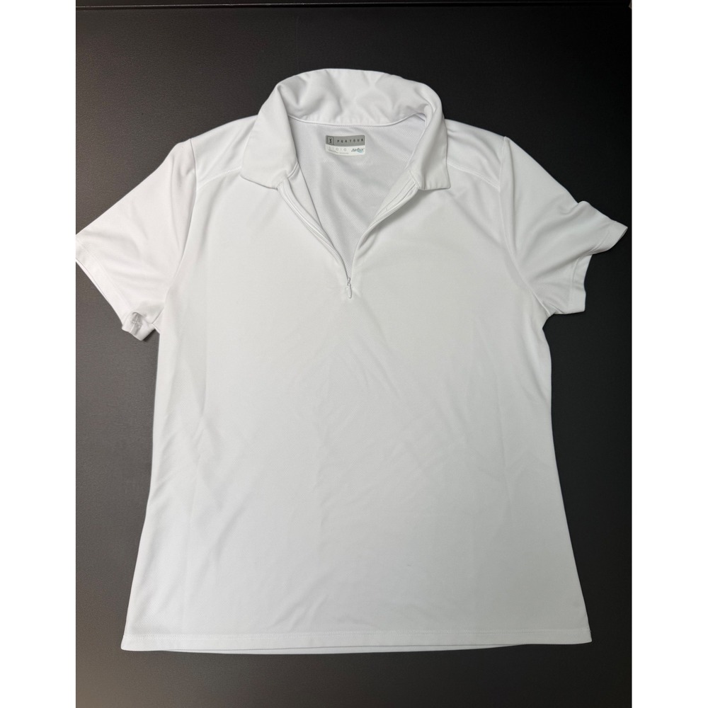 PGA Tour Airflux Womens Large White Quarter Zip Golf‎ Polo Shirt Short Sleeve L